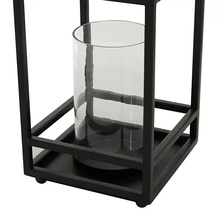 Modern Vintage Black Iron Framed Lantern, 18 in.
