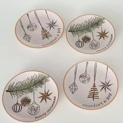 Modern White Cozy Christmas Snack Plates, Set of 4