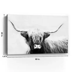 Monochrome Longhorn Canvas Art Print, 60x40 in.