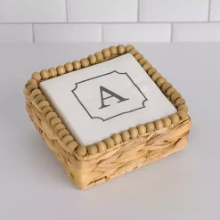 Monogram A Beaded Napkin Holder Set
