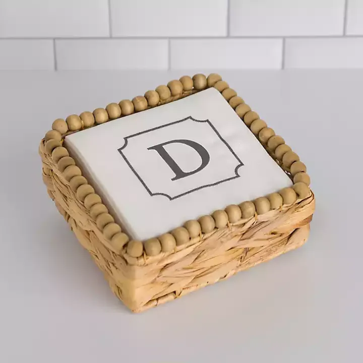 Monogram D Beaded Napkin Holder Set