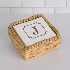 Monogram J Beaded Napkin Holder Set
