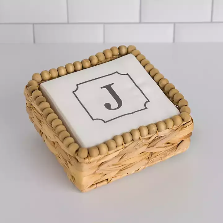 Monogram J Beaded Napkin Holder Set