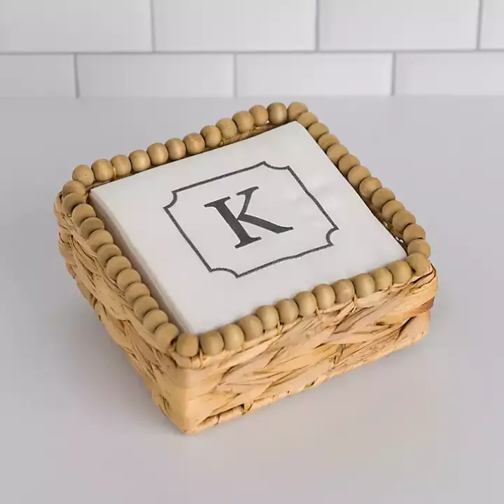 Monogram K Beaded Napkin Holder Set