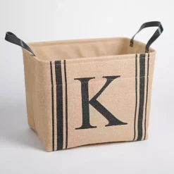 Monogram K Striped Jute Storage Bin