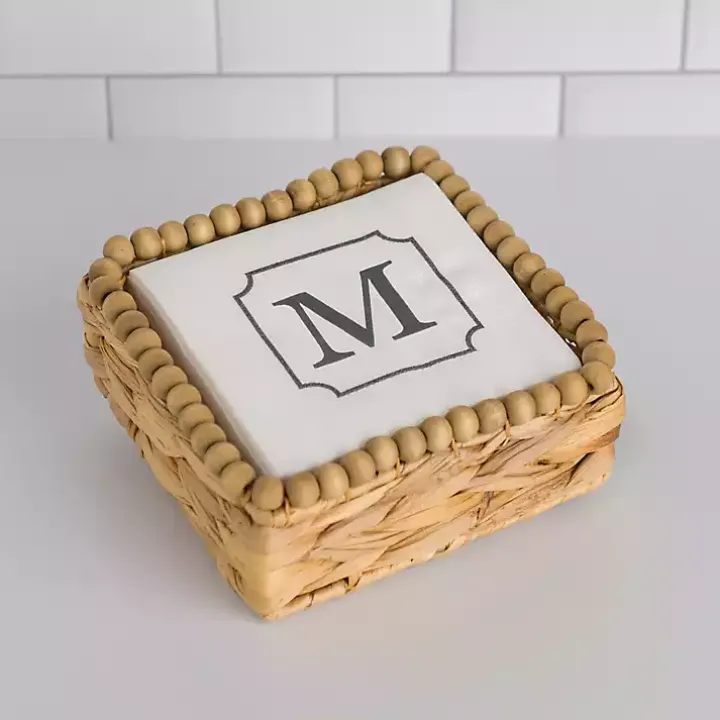 Monogram M Beaded Napkin Holder Set