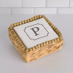 Monogram P Beaded Napkin Holder Set