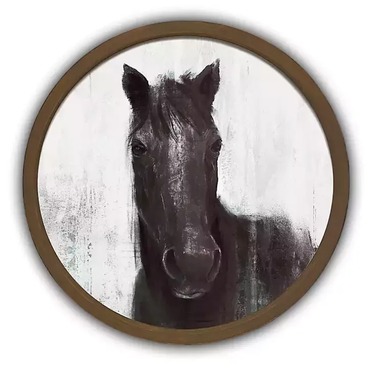 Moody Horse Round Brown Framed Art Print