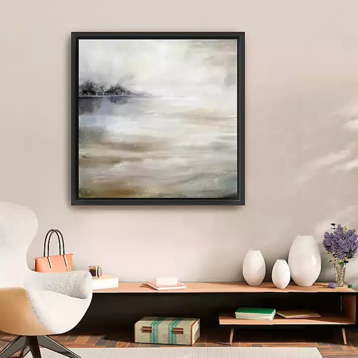 Morning Mist at the Lake Framed Canvas Art Print
