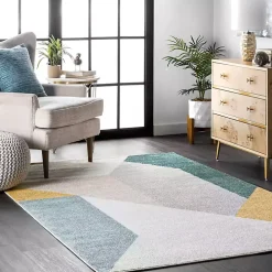 Multicolor Abstract Shapes Area Rug, 8x10