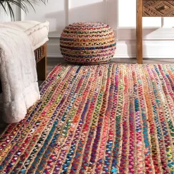 Multi-Color Braided Jute and Cotton Area Rug, 8x10