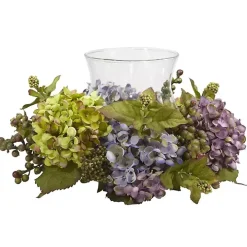 Multicolor Hydrangea and Berry Candle Centerpiece