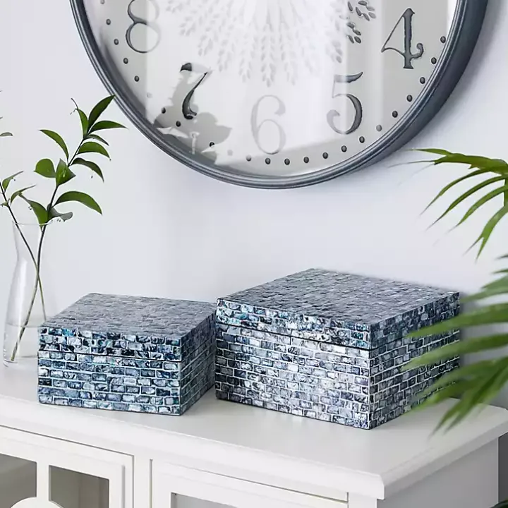 Multicolor Mother of Pearl Coastal Boxes, Set of 2