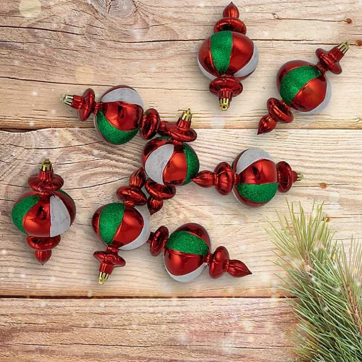 Multicolor Shatterproof Finial Ornaments, Set of 8
