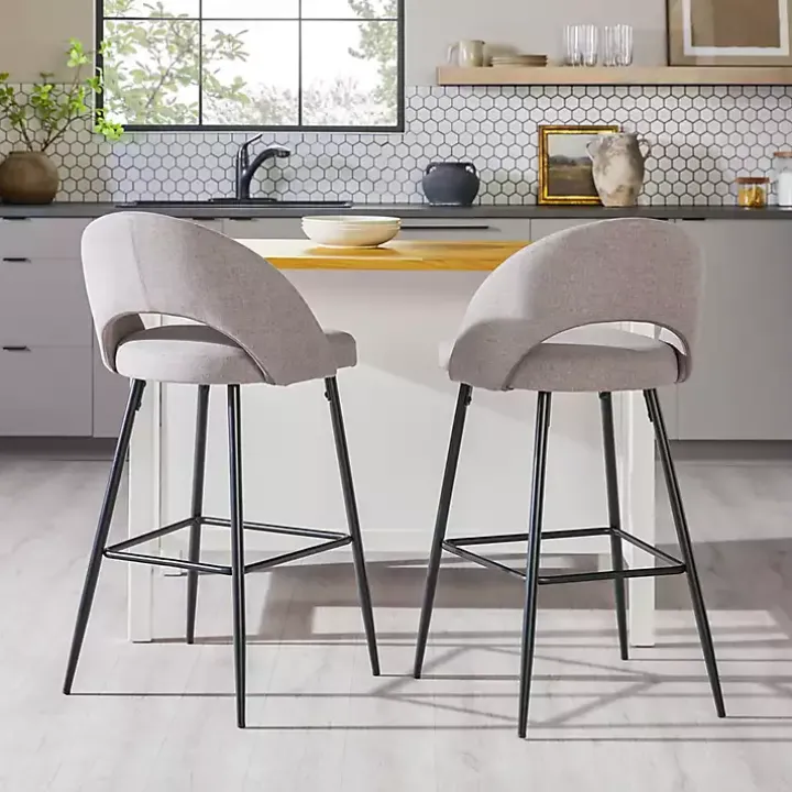 Mushroom Upholstered Charli Bar Stools, Set of 2