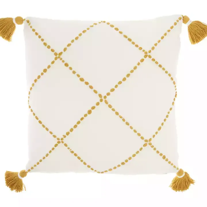 Mustard Stitched Lattice Throw Pillow