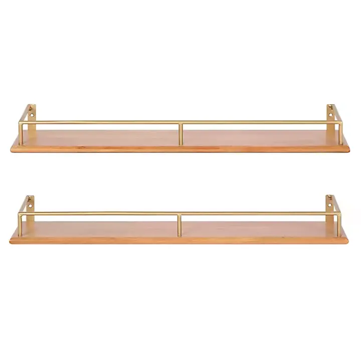 Natural & Gold Rectangle Cameron Shelves, Set of 2