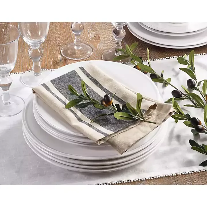 Natural and Black Banded Cotton Napkins, Set of 4