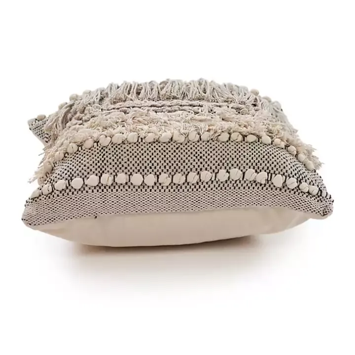 Natural and Black Cozy Fringe Pillow