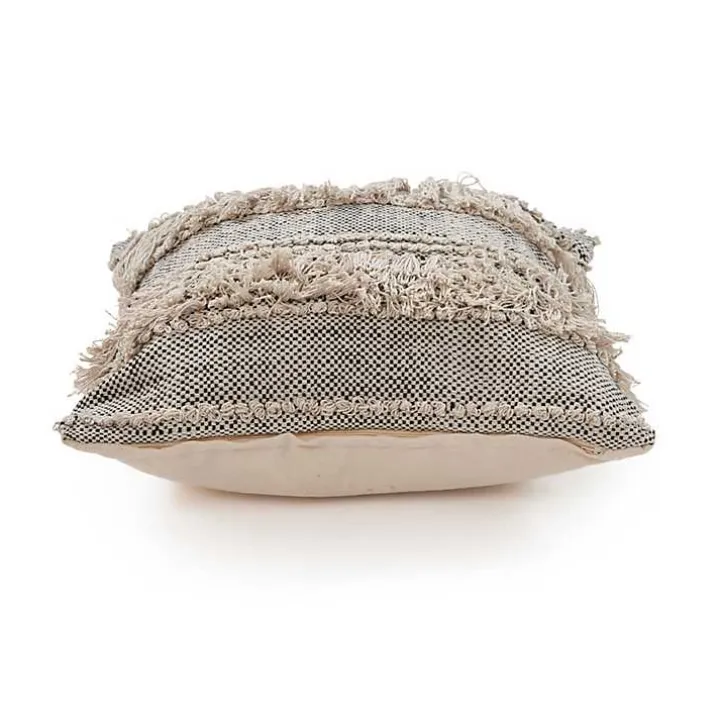 Natural and Black Cozy Fringe Pillow