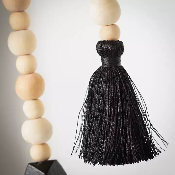 Natural and Black Wood Bead Garlands, Set of 2