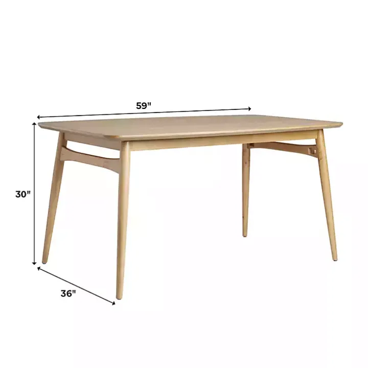 Natural Ash Wood Mid-Century Modern Dining Table