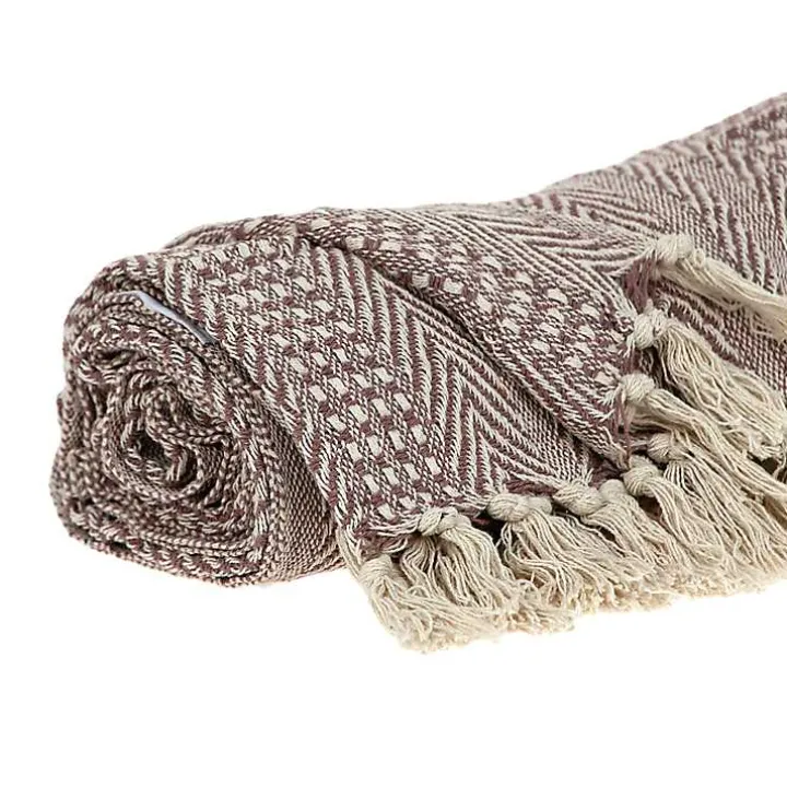 Natural Brown Striped Woven Tassel Throw