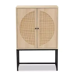 Natural Cane and Wood 2-Door Cabinet