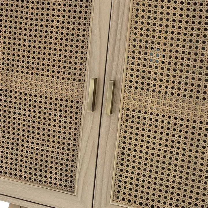 Natural Cane Wood Storage Media Cabinet