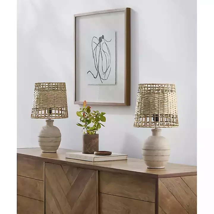 Natural Ceramic 2-pc. Lamps with Seagrass Shades