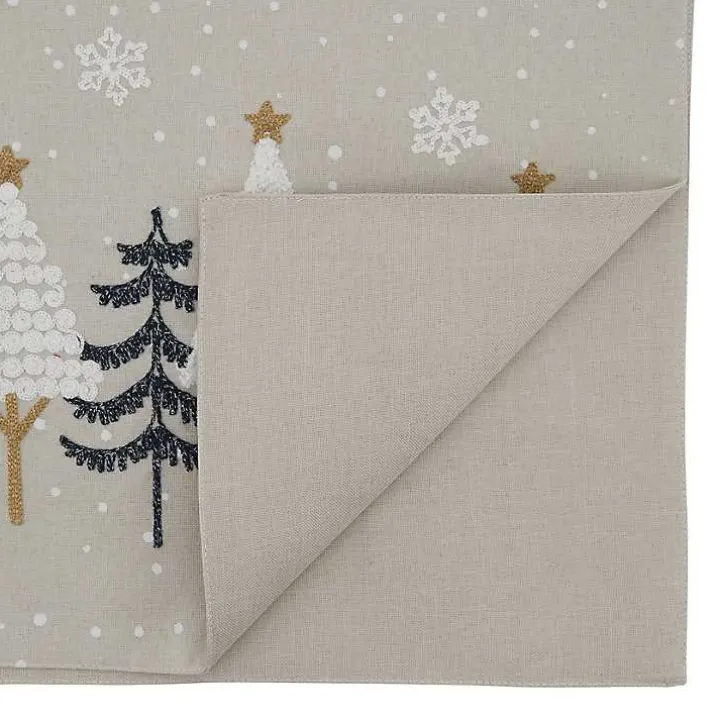 Natural Embroidered Christmas Trees Table Runner