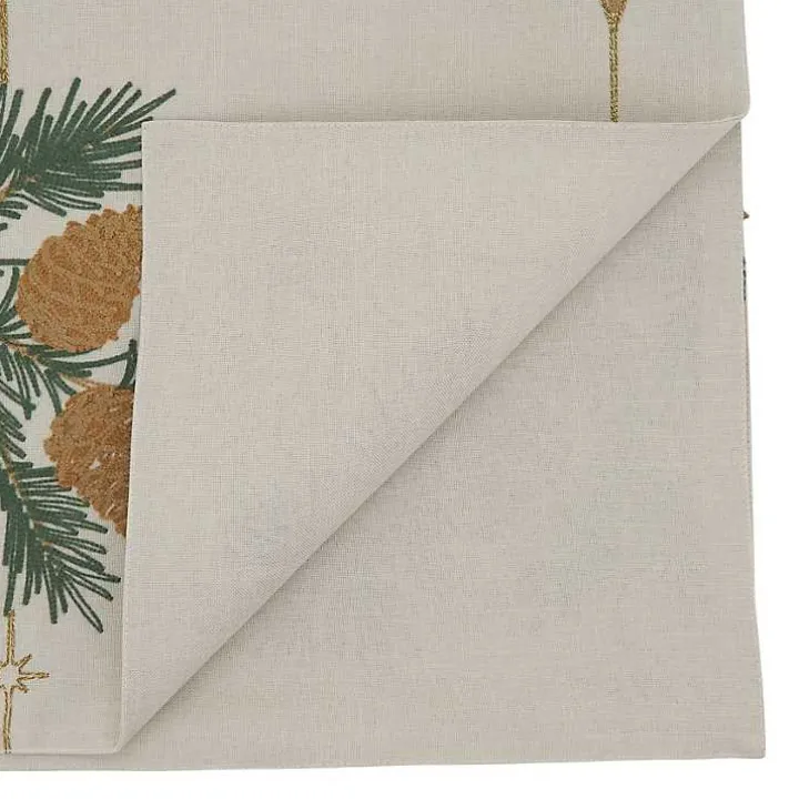 Natural Embroidered Pinecone Table Runner