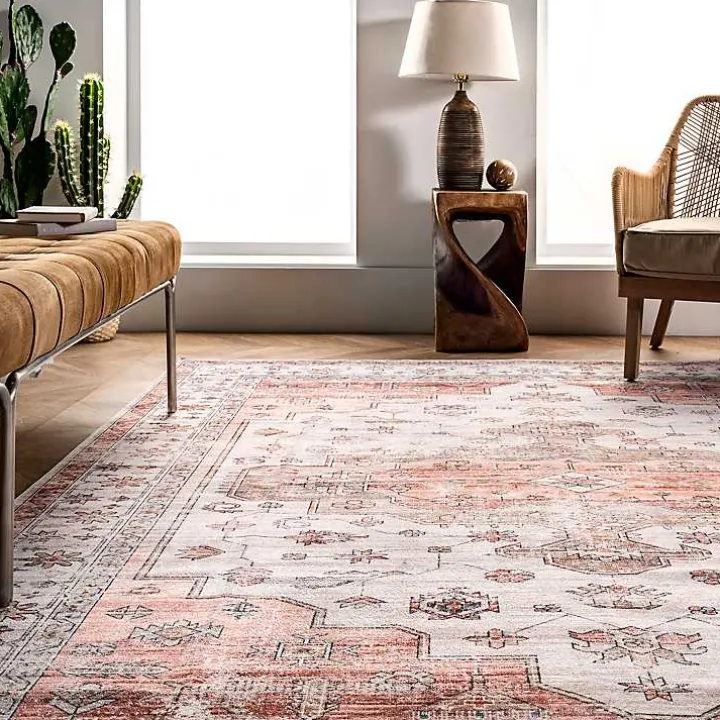 Natural Faded Vintage Washable Area Rug, 5x8
