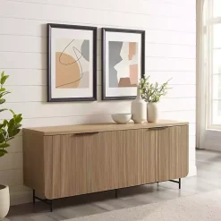 Natural Fluted Wood 4-Door Scandinavian Cabinet