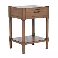 Natural Geometric Industrial Pull Accent Table