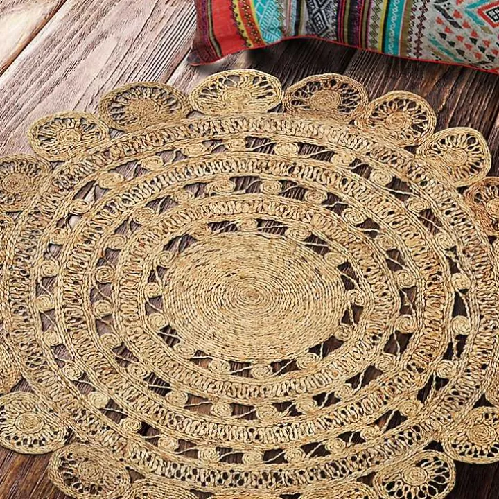 Natural Golden Sunshine Circular Area Rug, 4x4