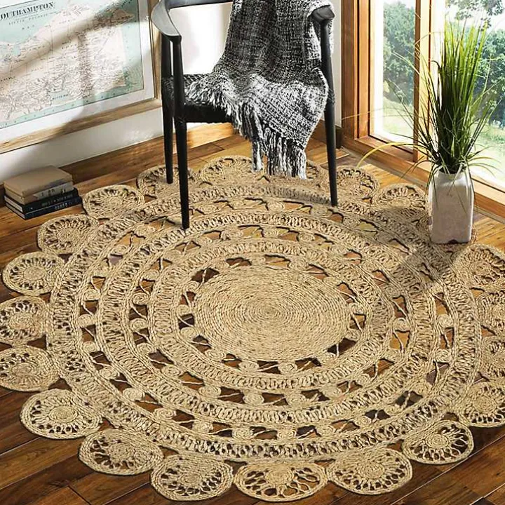 Natural Golden Sunshine Circular Area Rug, 4x4