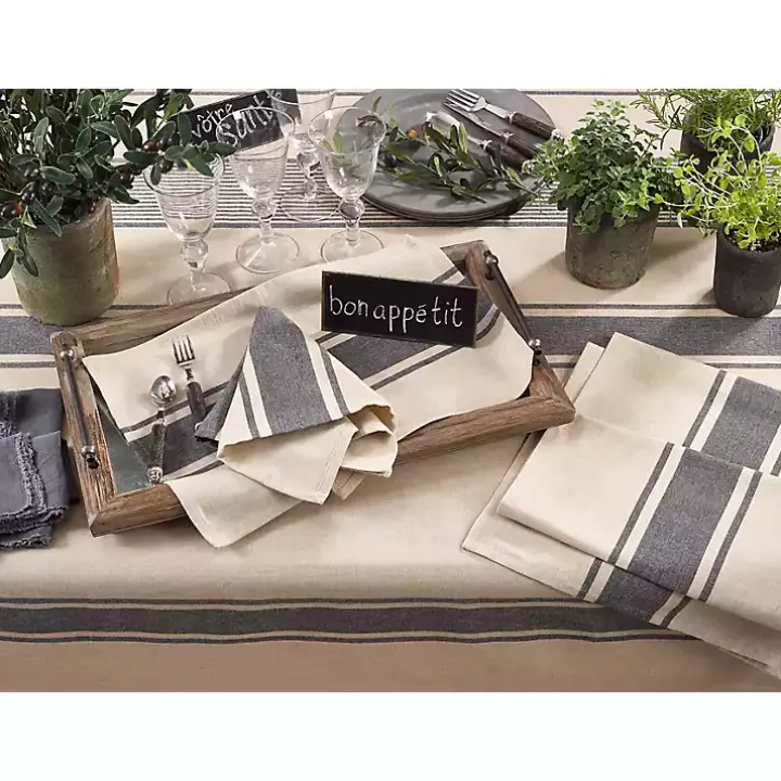 Natural Ivory Banded Cotton Placemats, Set of 4