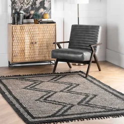Natural Leather Flatweave ZigZag Area Rug, 8x10