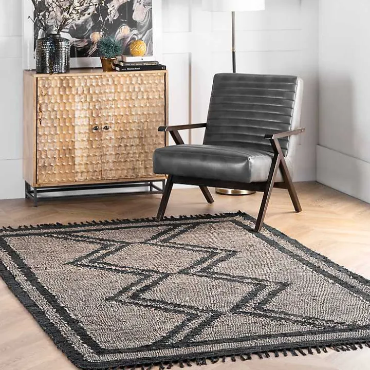 Natural Leather Flatweave ZigZag Area Rug, 8x10