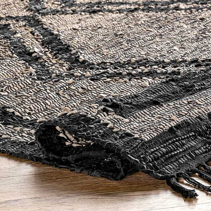 Natural Leather Flatweave ZigZag Area Rug, 8x10