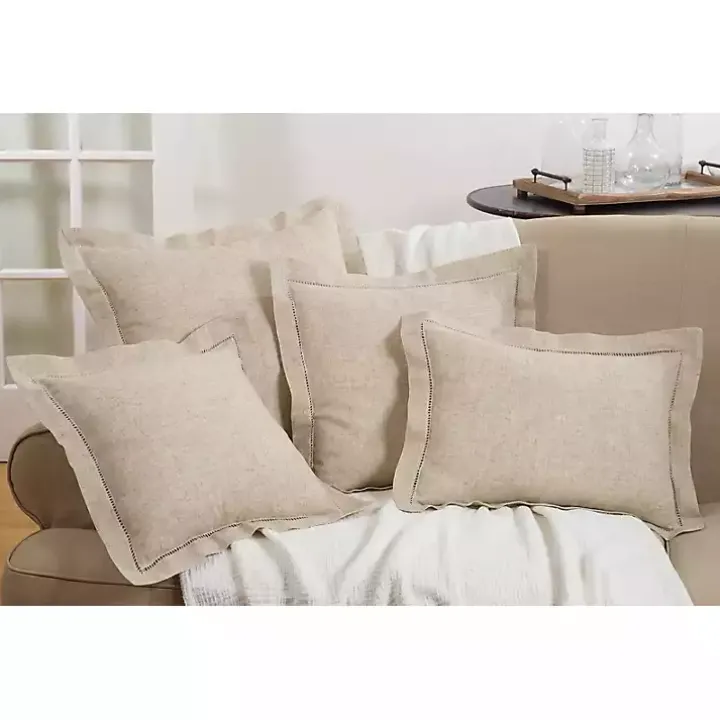 Natural Linen Down Hemstitched Pillow, 18 in.