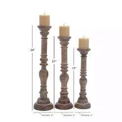 Natural Mango Wood Carved Candle Holders, Set of 3