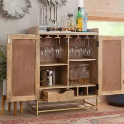 Natural Marble Rattan Front Bar Cabinet
