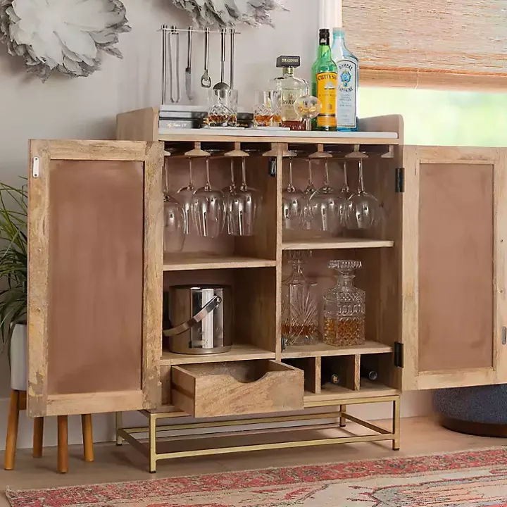 Natural Marble Rattan Front Bar Cabinet