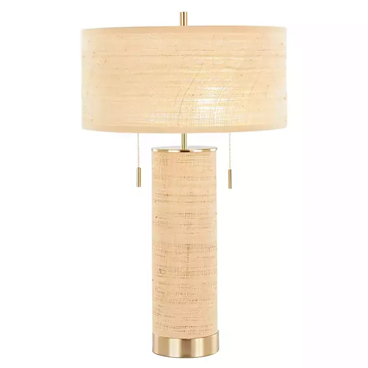 Natural Rattan and Gold Metal Table Lamp