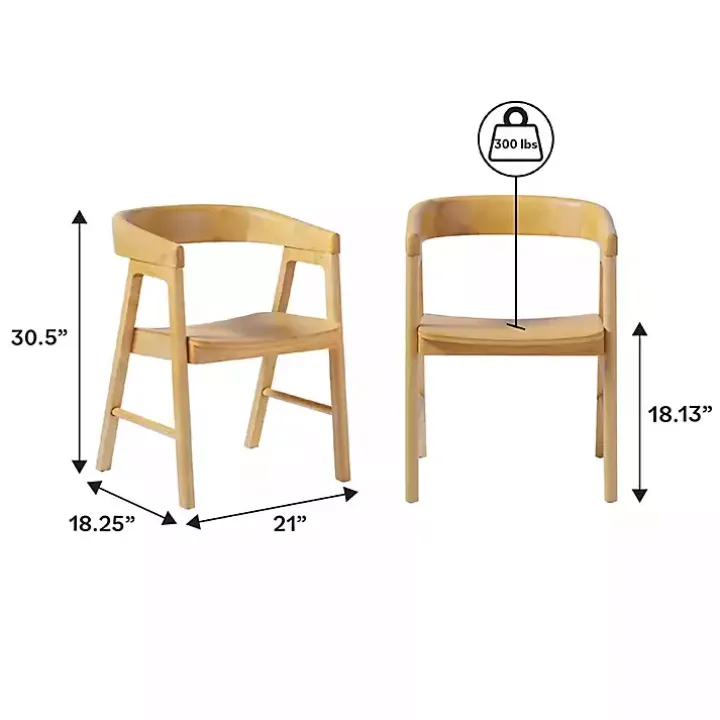 Natural Rounded Modern Dining Chairs, Set of 2