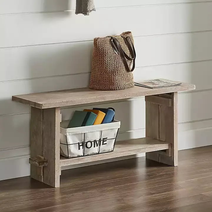 Natural Rustic Whitewashed Mango Wood Bench