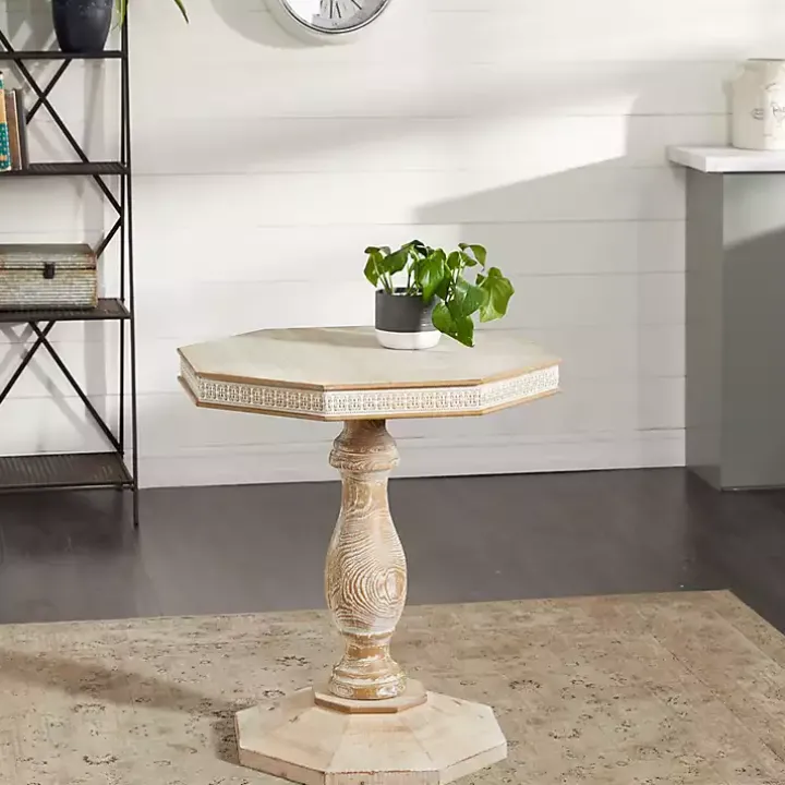 Natural Rustic Wood Octagon Accent Table