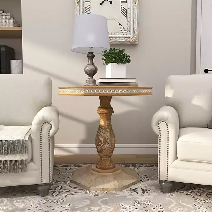 Natural Rustic Wood Octagon Accent Table